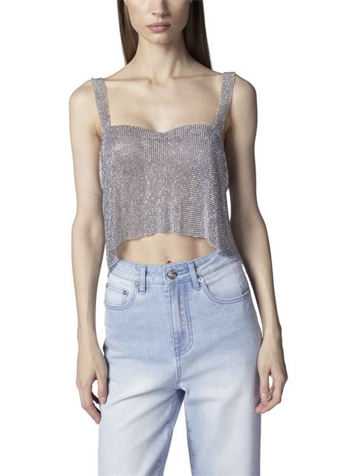 top donna con strass argento